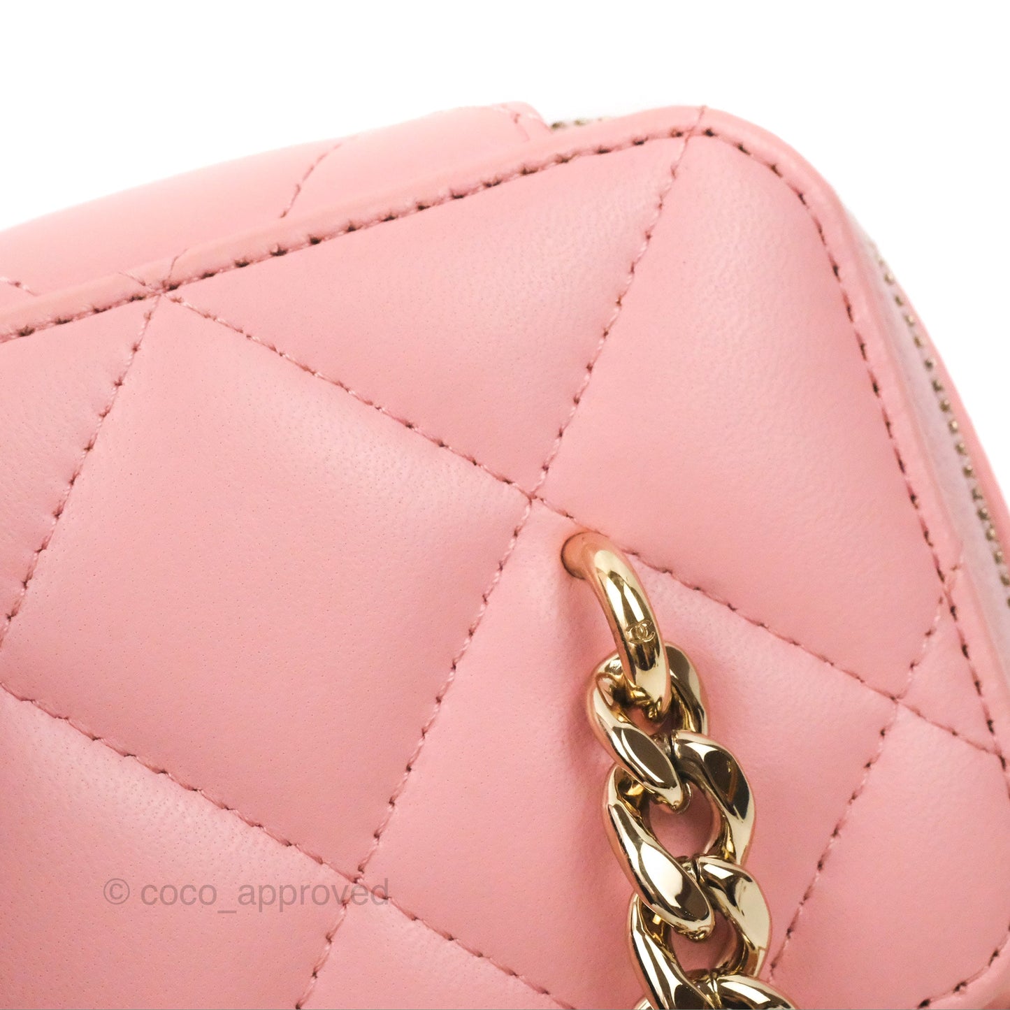 Chanel Resin Elegant Chain Vanity Case Pink Lambskin Gold Hardware