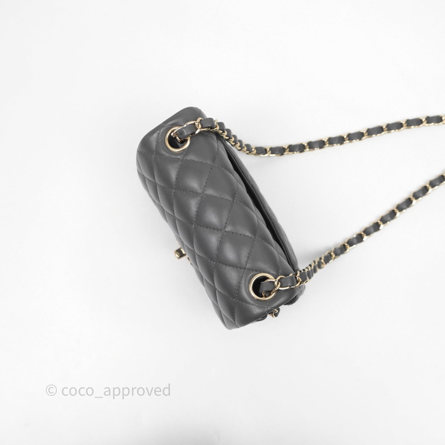 Chanel Mini Square Flap Quilted Grey Lambskin Gold Hardware