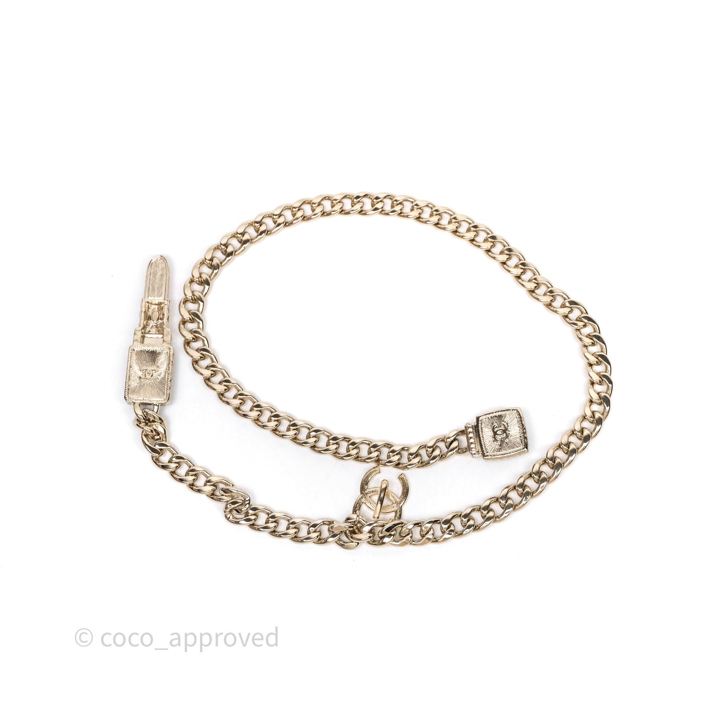 Chanel Crystal Resin Lipstick Charm Long Necklace Gold Tone 22C