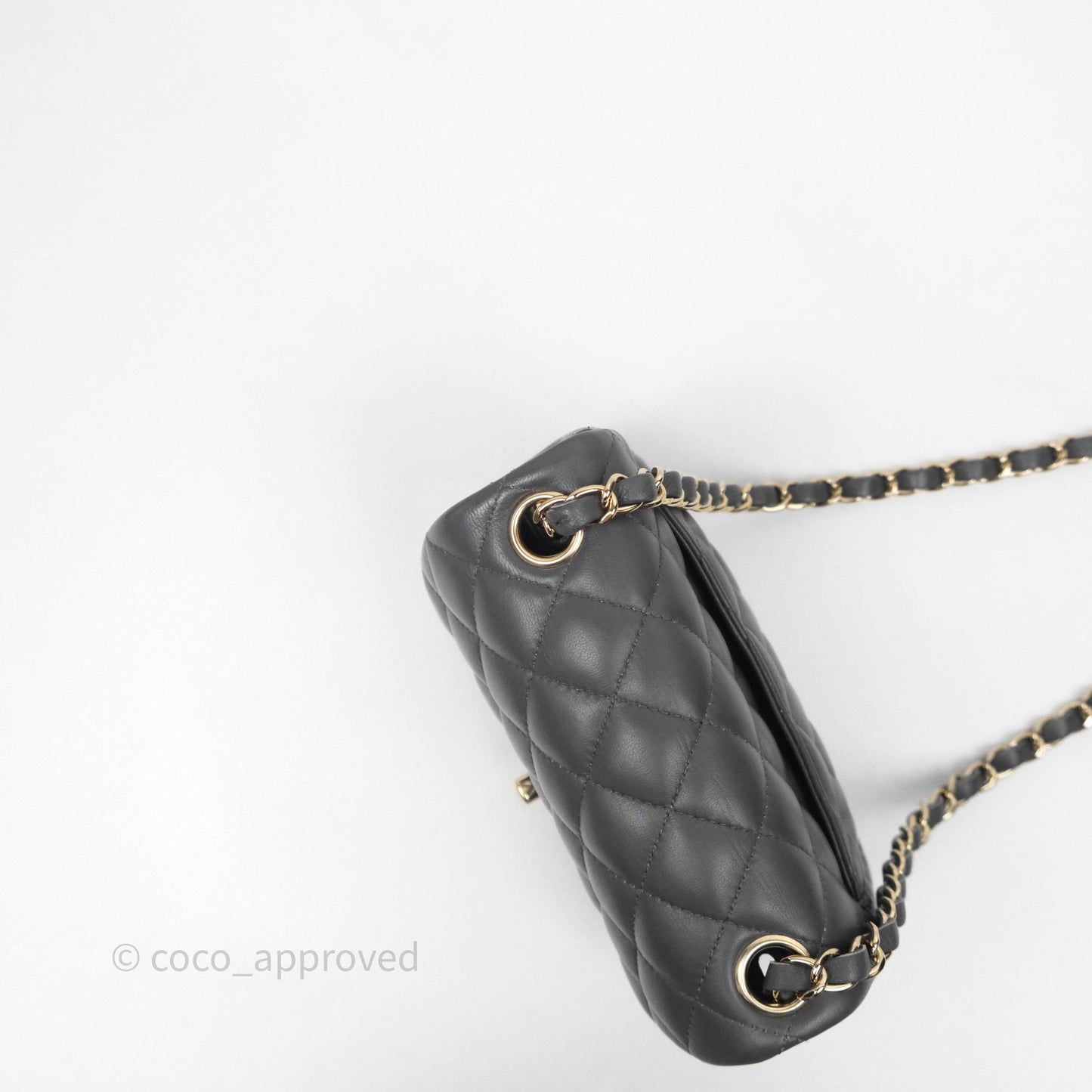 Chanel Mini Square Flap Quilted Grey Lambskin Gold Hardware
