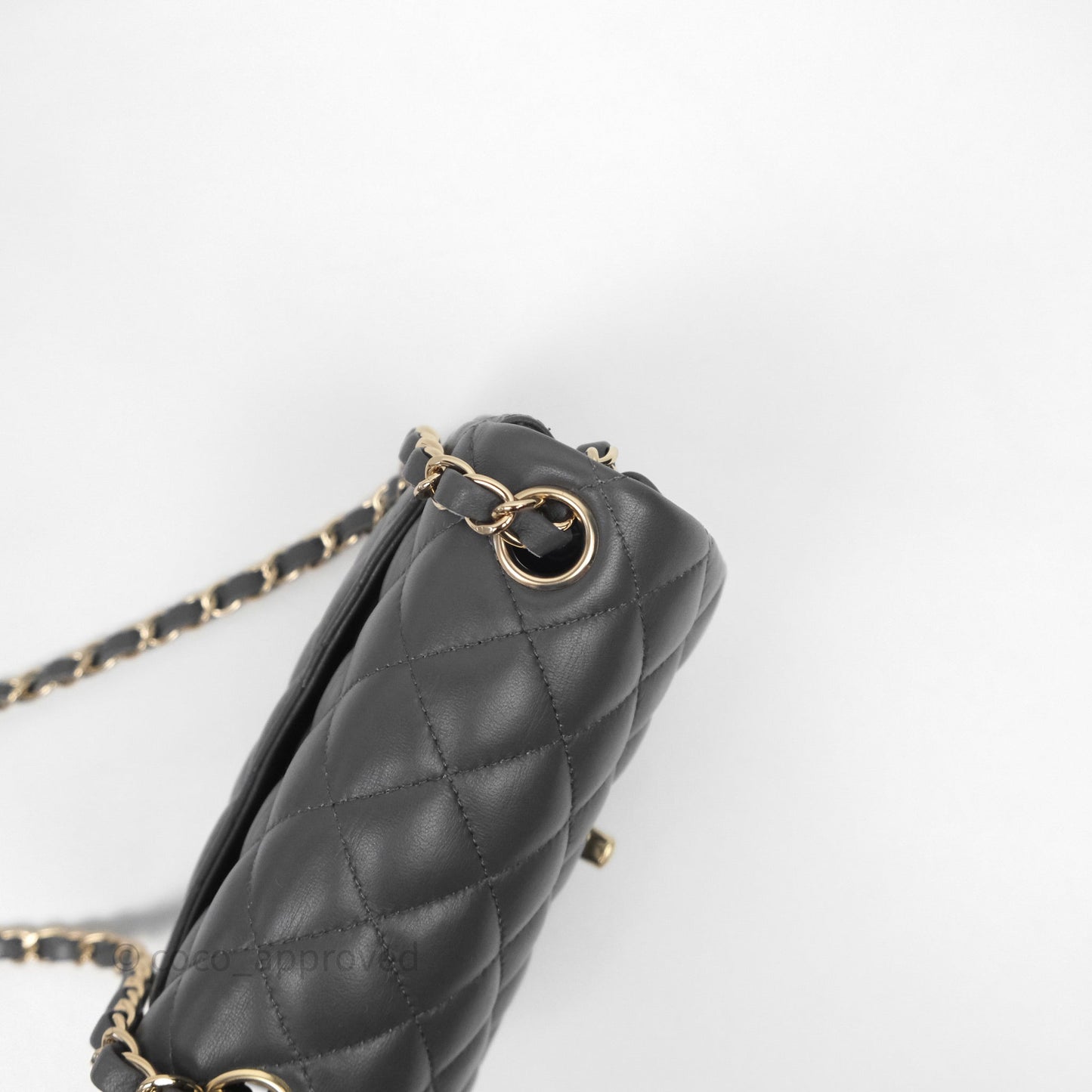 Chanel Mini Square Flap Quilted Grey Lambskin Gold Hardware