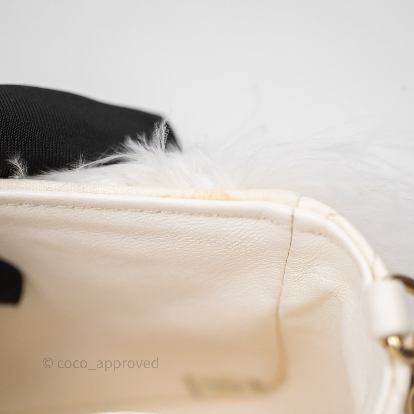 Chanel Quilted Fur Flap Bag White Gold Hardware