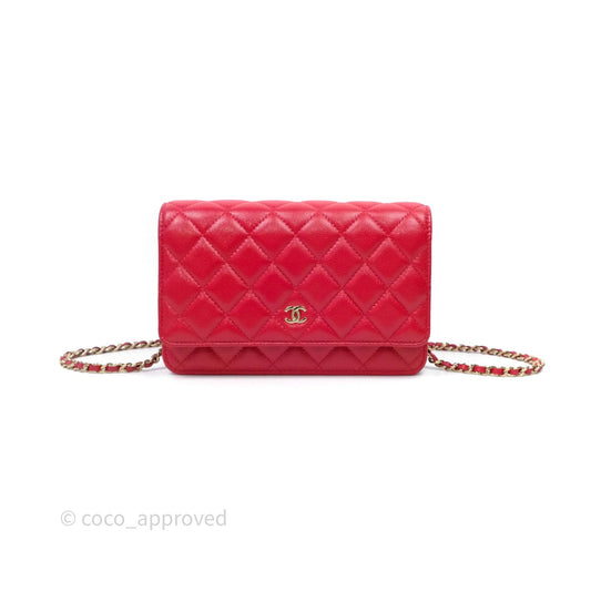 Chanel Quilted Classic Wallet on Chain WOC Red Caviar Gold Hardware