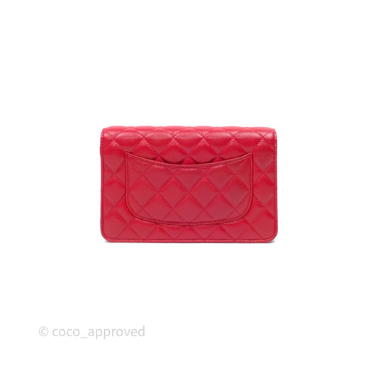 Chanel Quilted Classic Wallet on Chain WOC Red Caviar Gold Hardware
