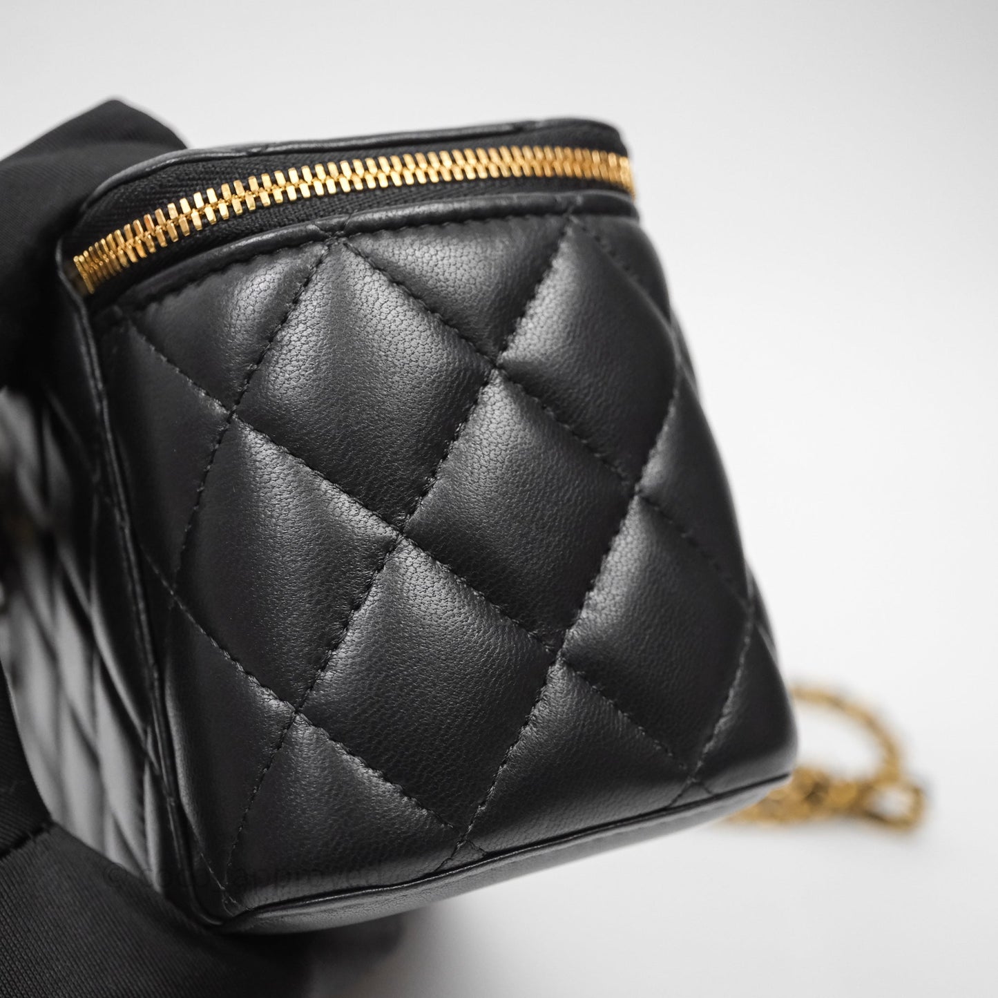 Chanel Vanity With COCO Heart Chain Black Lambskin Aged Gold Hardware