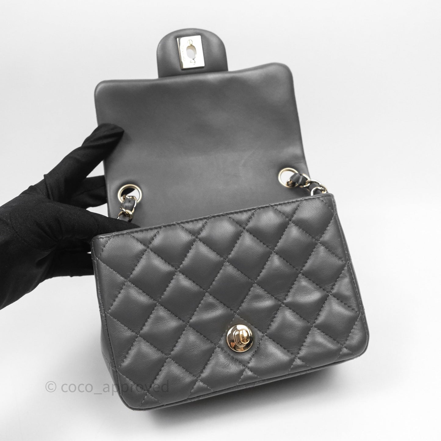 Chanel Mini Square Flap Quilted Grey Lambskin Gold Hardware
