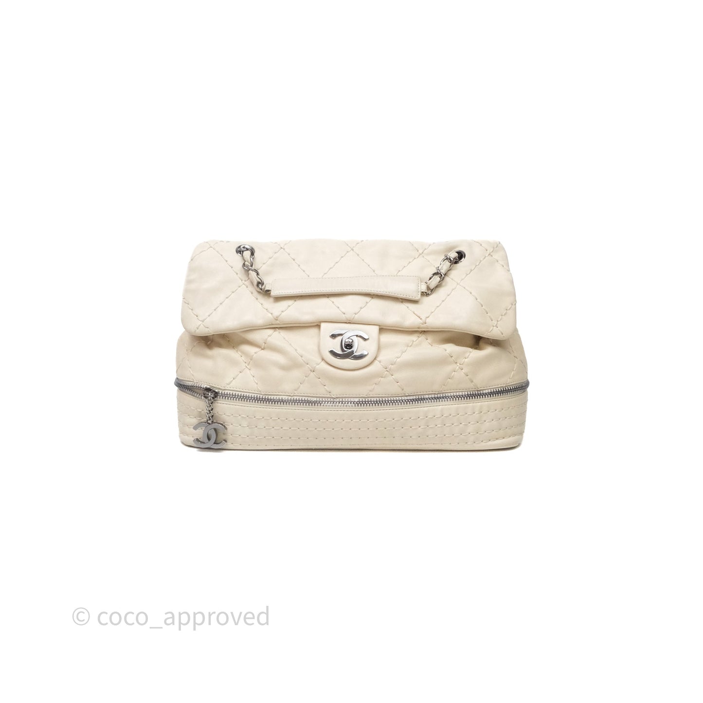 Chanel Expandable Ligne Flap Bag Ivory White Silver Hardware