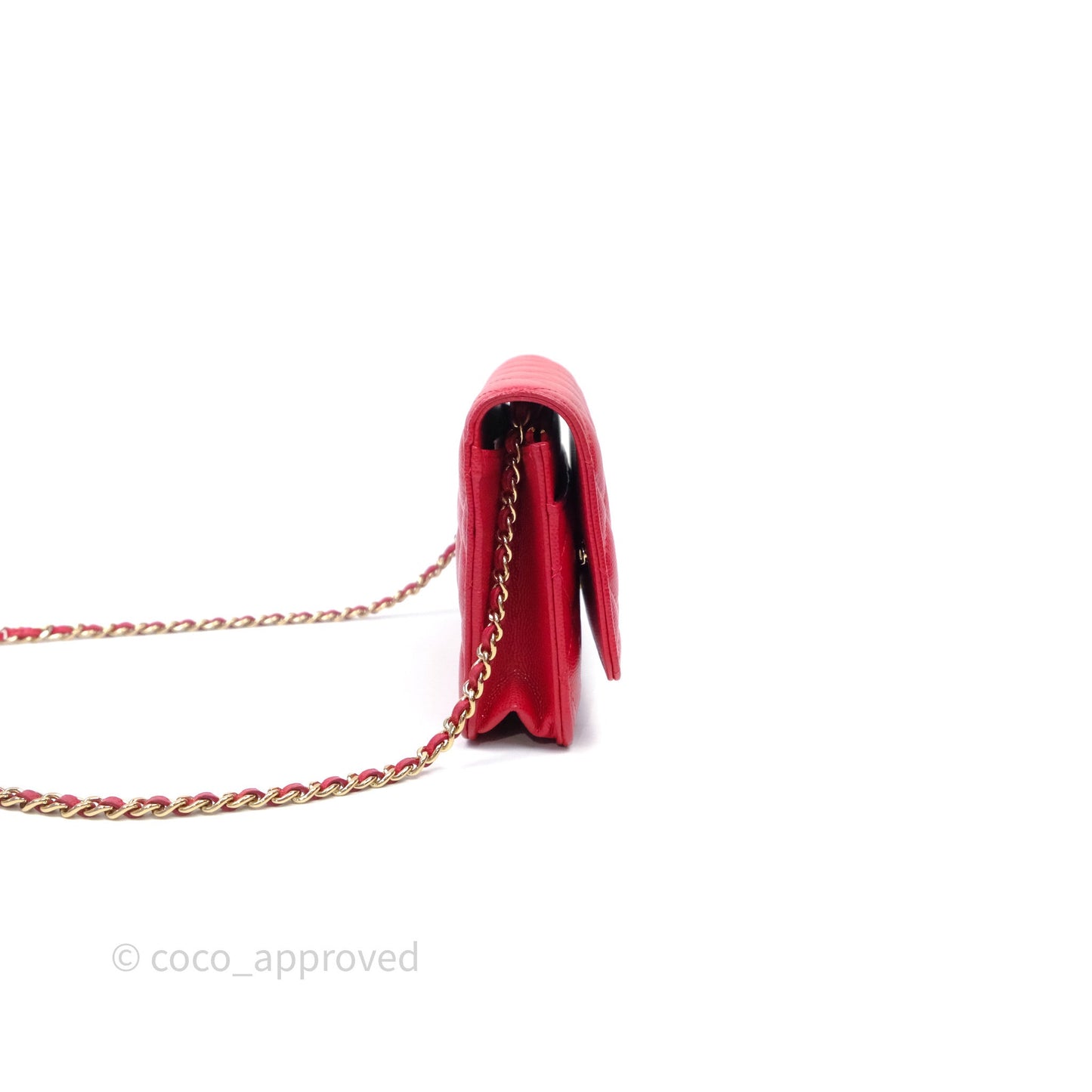 Chanel Quilted Classic Wallet on Chain WOC Red Caviar Gold Hardware