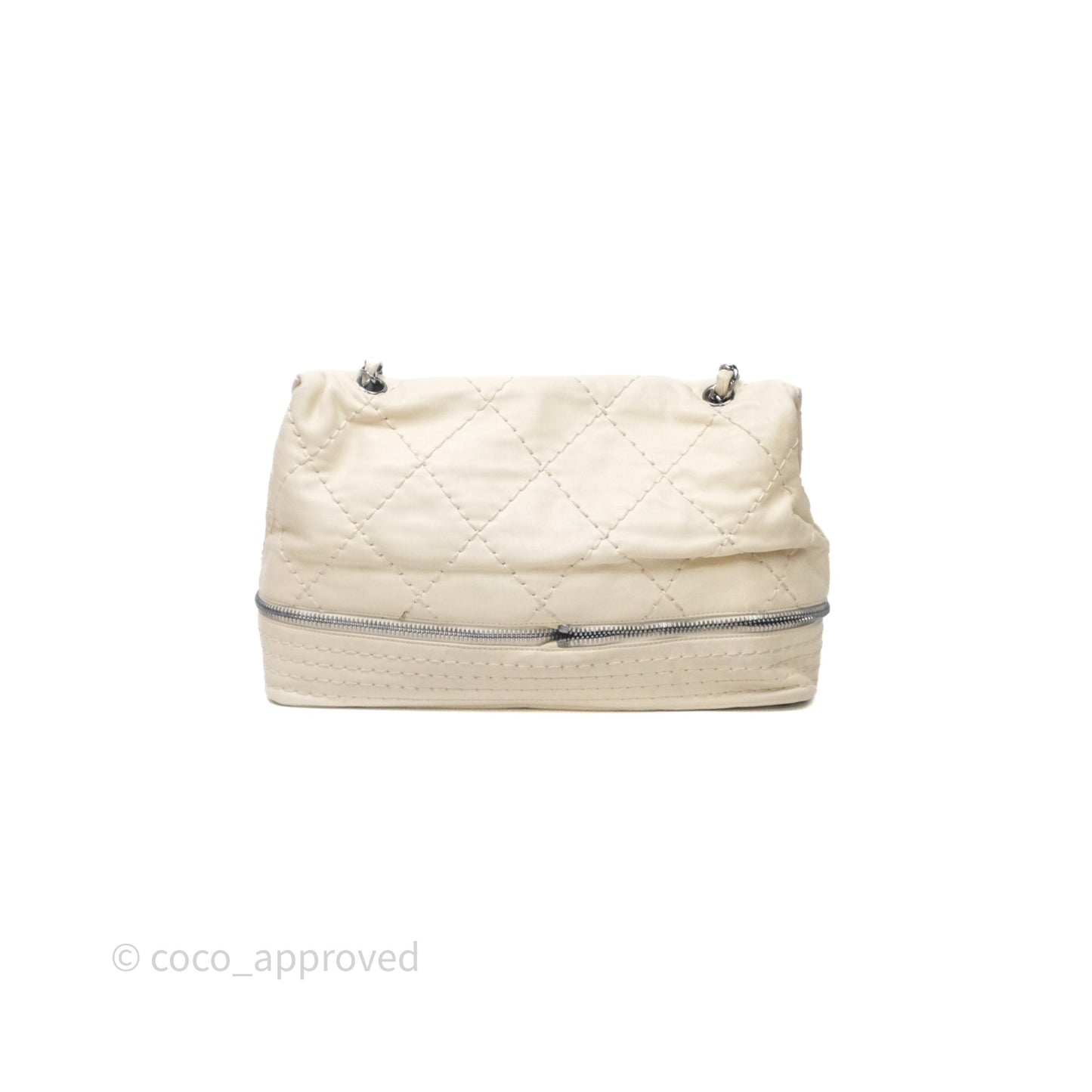 Chanel Expandable Ligne Flap Bag Ivory White Silver Hardware