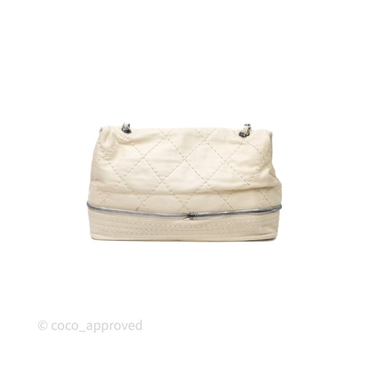 Chanel Expandable Ligne Flap Bag Ivory White Silver Hardware