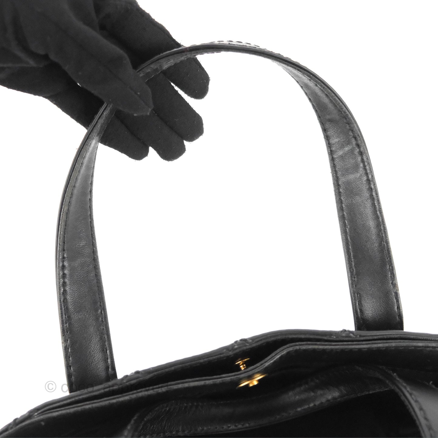 Chanel Vintage Quilted CC Tote Bag Matte Black Calfskin Gold Hardware