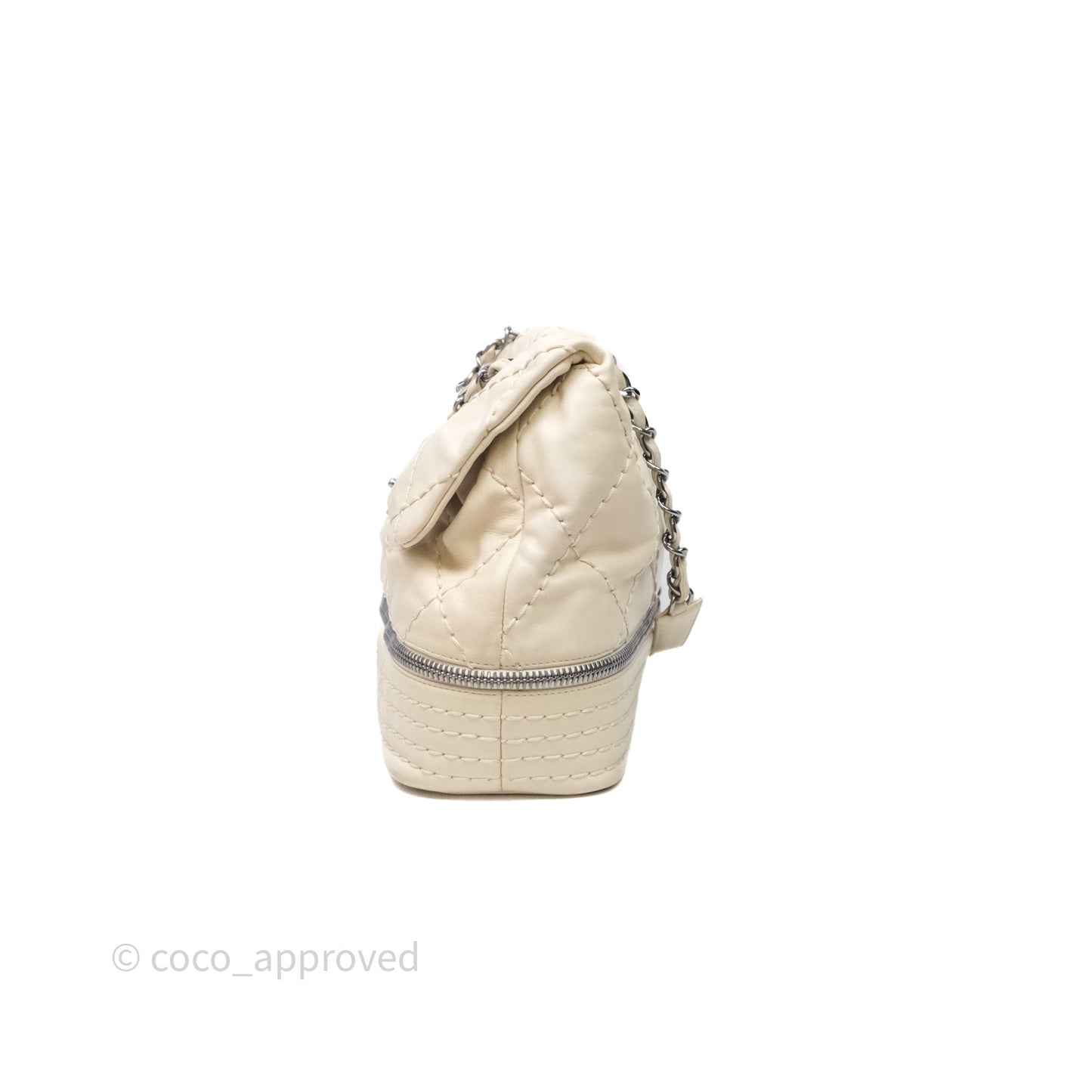 Chanel Expandable Ligne Flap Bag Ivory White Silver Hardware