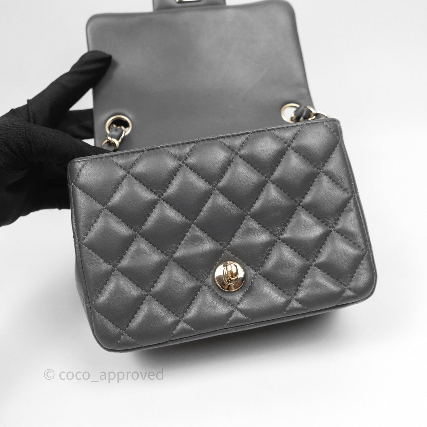 Chanel Mini Square Flap Quilted Grey Lambskin Gold Hardware