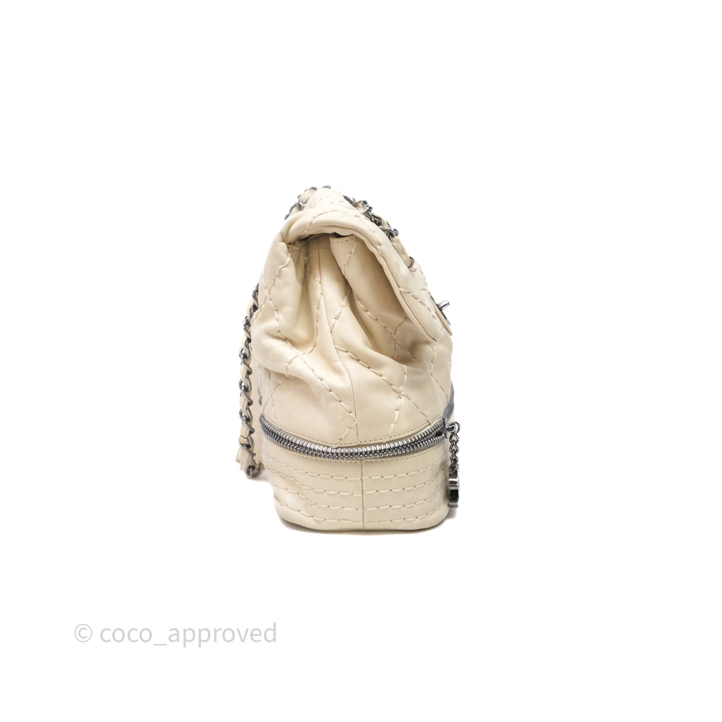Chanel Expandable Ligne Flap Bag Ivory White Silver Hardware