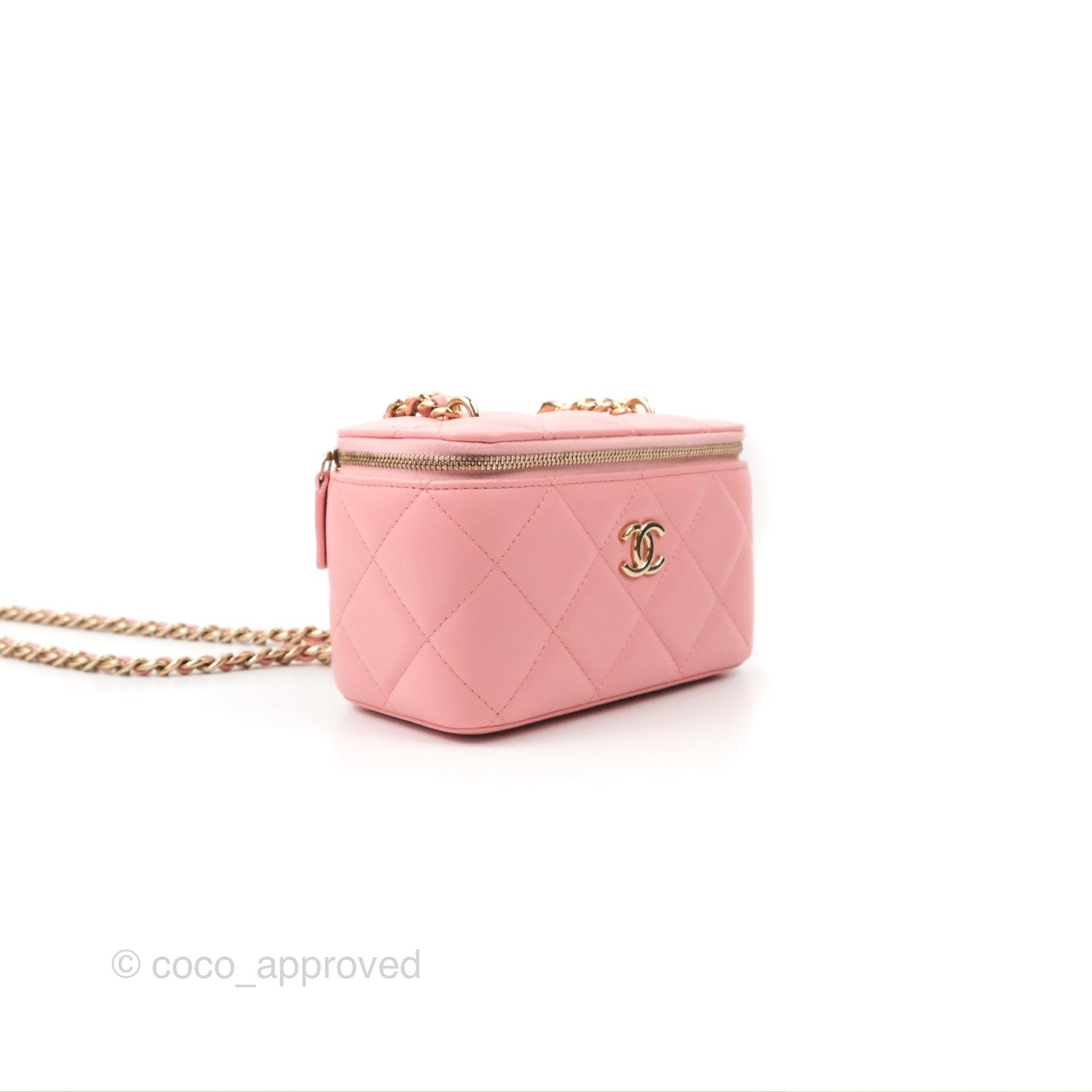 Chanel Resin Elegant Chain Vanity Case Pink Lambskin Gold Hardware
