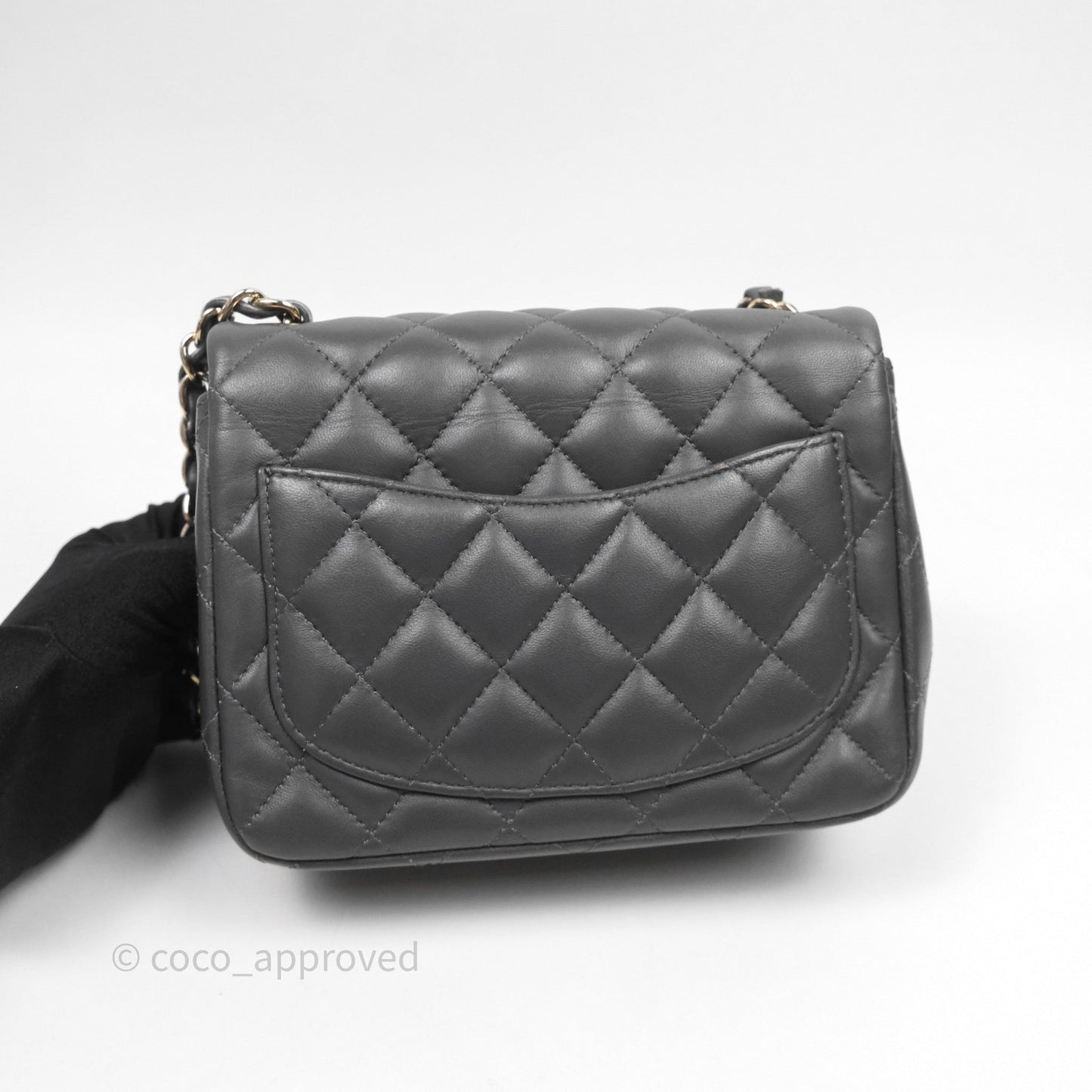 Chanel Mini Square Flap Quilted Grey Lambskin Gold Hardware