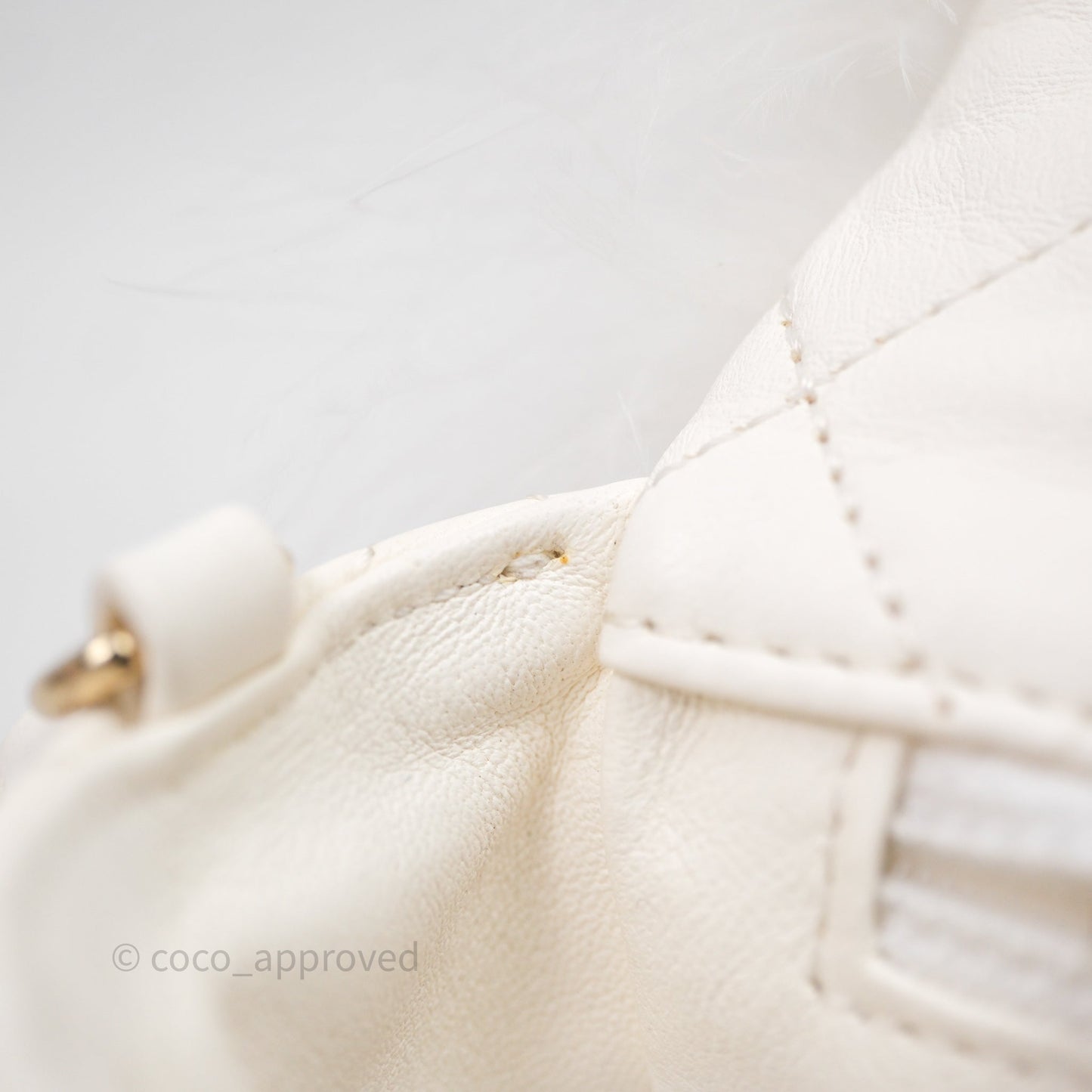 Chanel Quilted Fur Flap Bag White Gold Hardware