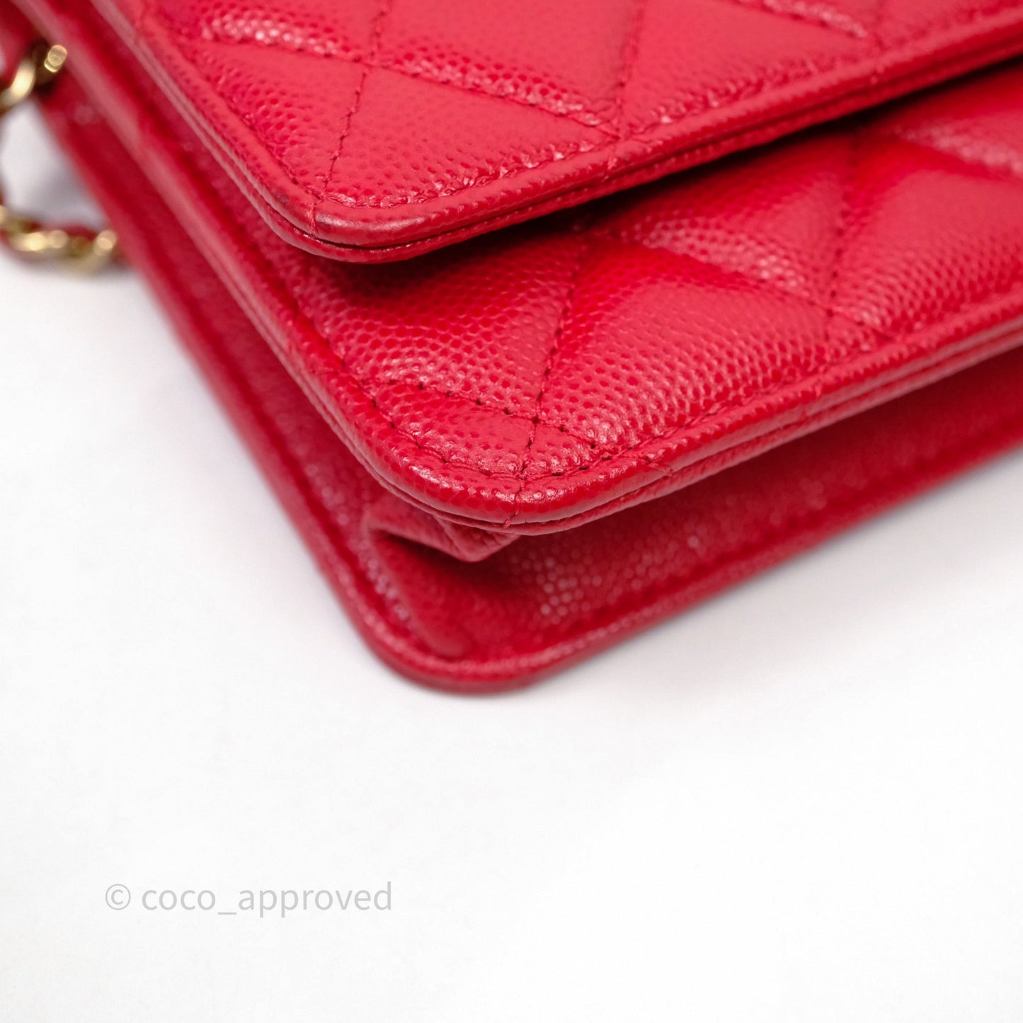 Chanel Quilted Classic Wallet on Chain WOC Red Caviar Gold Hardware