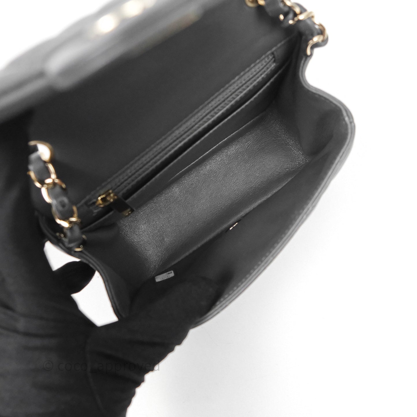 Chanel Mini Square Flap Quilted Grey Lambskin Gold Hardware