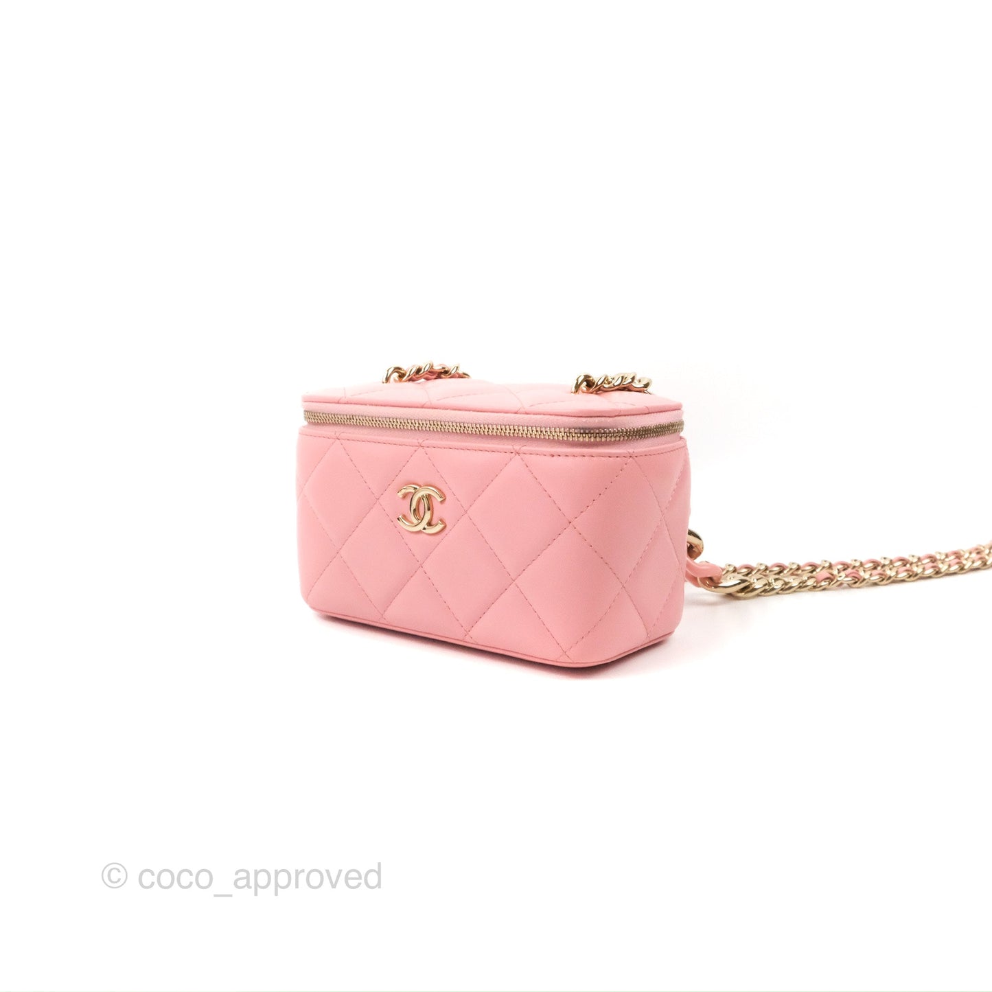 Chanel Resin Elegant Chain Vanity Case Pink Lambskin Gold Hardware