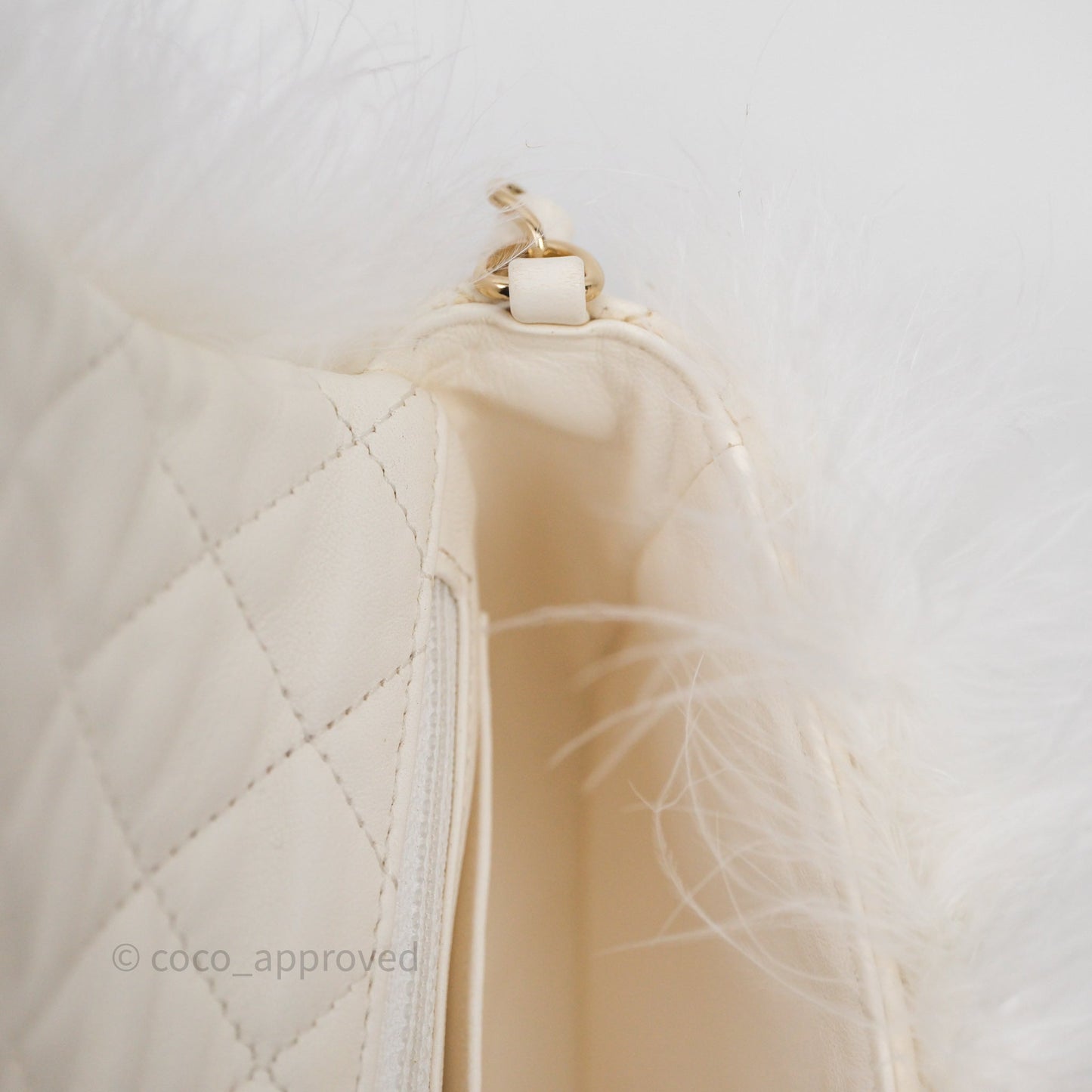 Chanel Quilted Fur Flap Bag White Gold Hardware