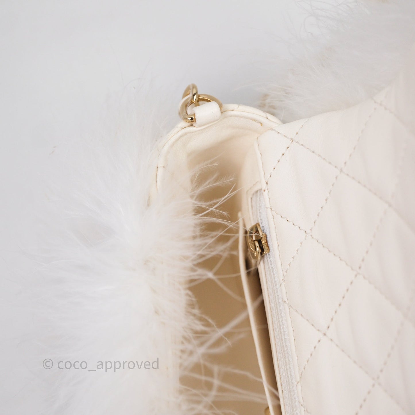 Chanel Quilted Fur Flap Bag White Gold Hardware