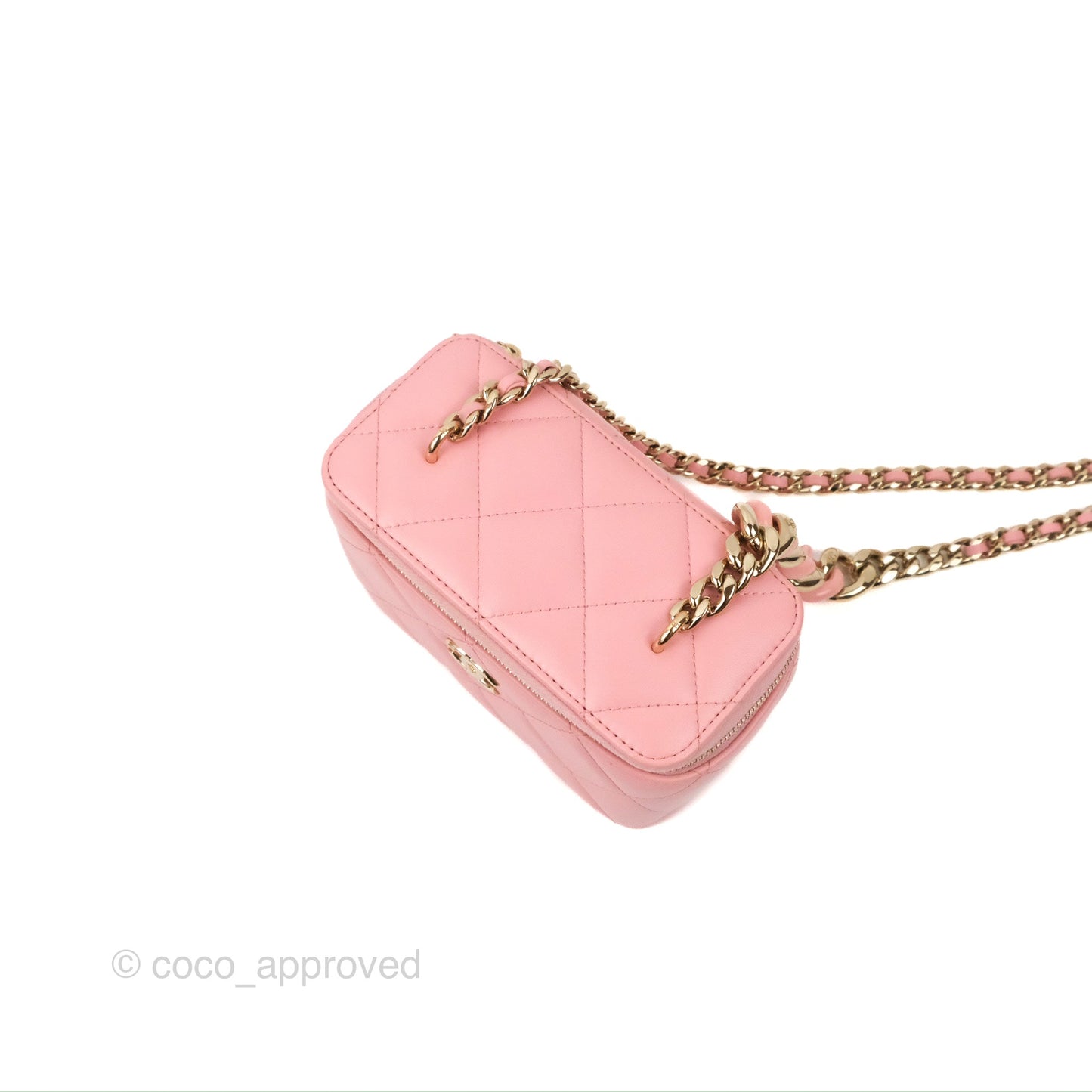 Chanel Resin Elegant Chain Vanity Case Pink Lambskin Gold Hardware