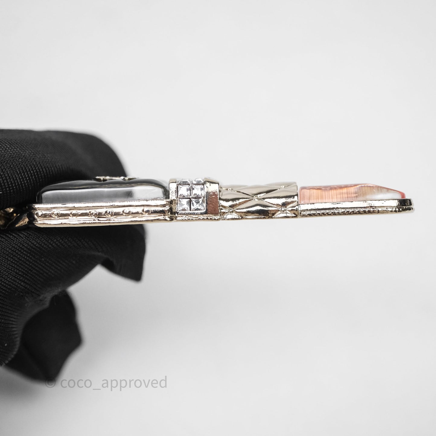 Chanel Crystal Resin Lipstick Charm Long Necklace Gold Tone 22C