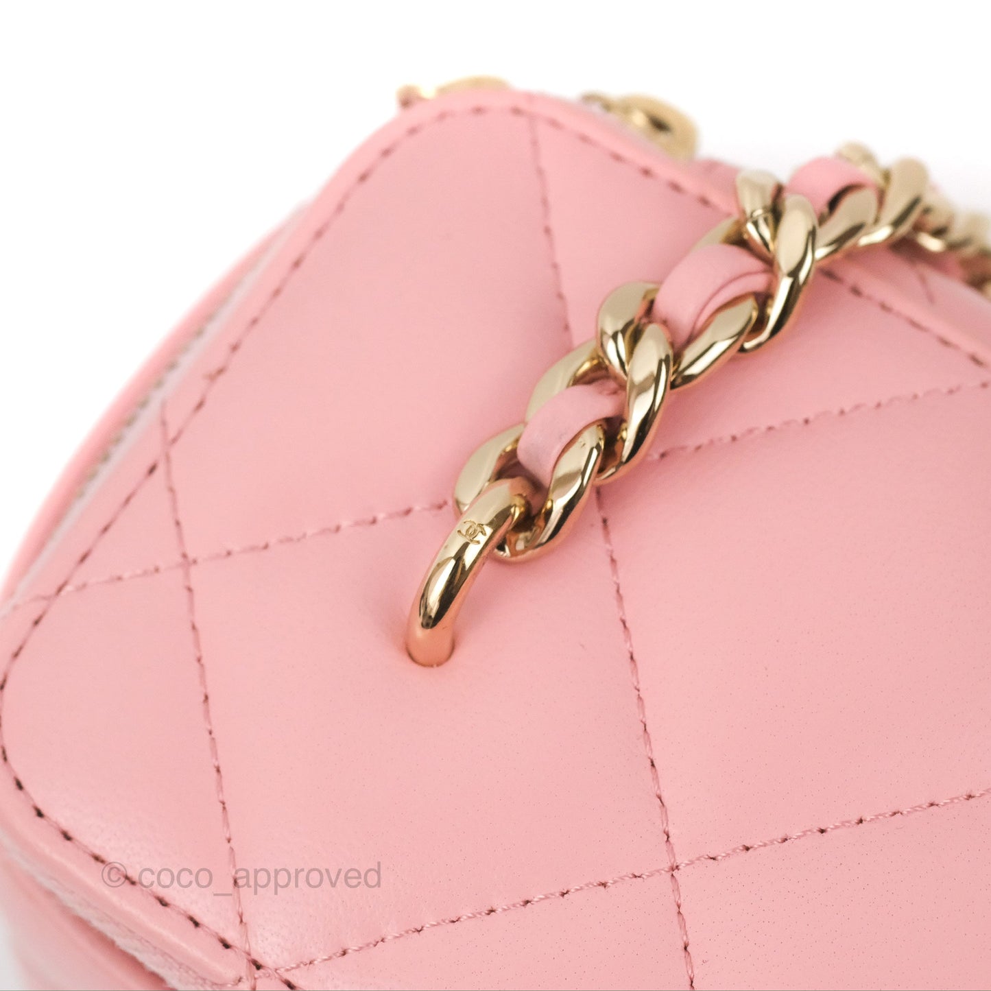 Chanel Resin Elegant Chain Vanity Case Pink Lambskin Gold Hardware