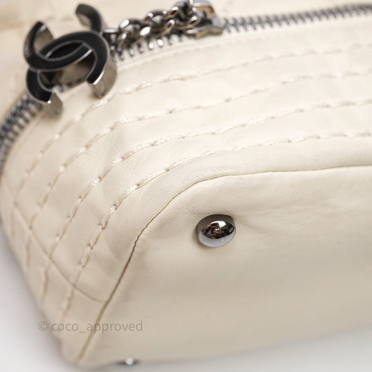 Chanel Expandable Ligne Flap Bag Ivory White Silver Hardware