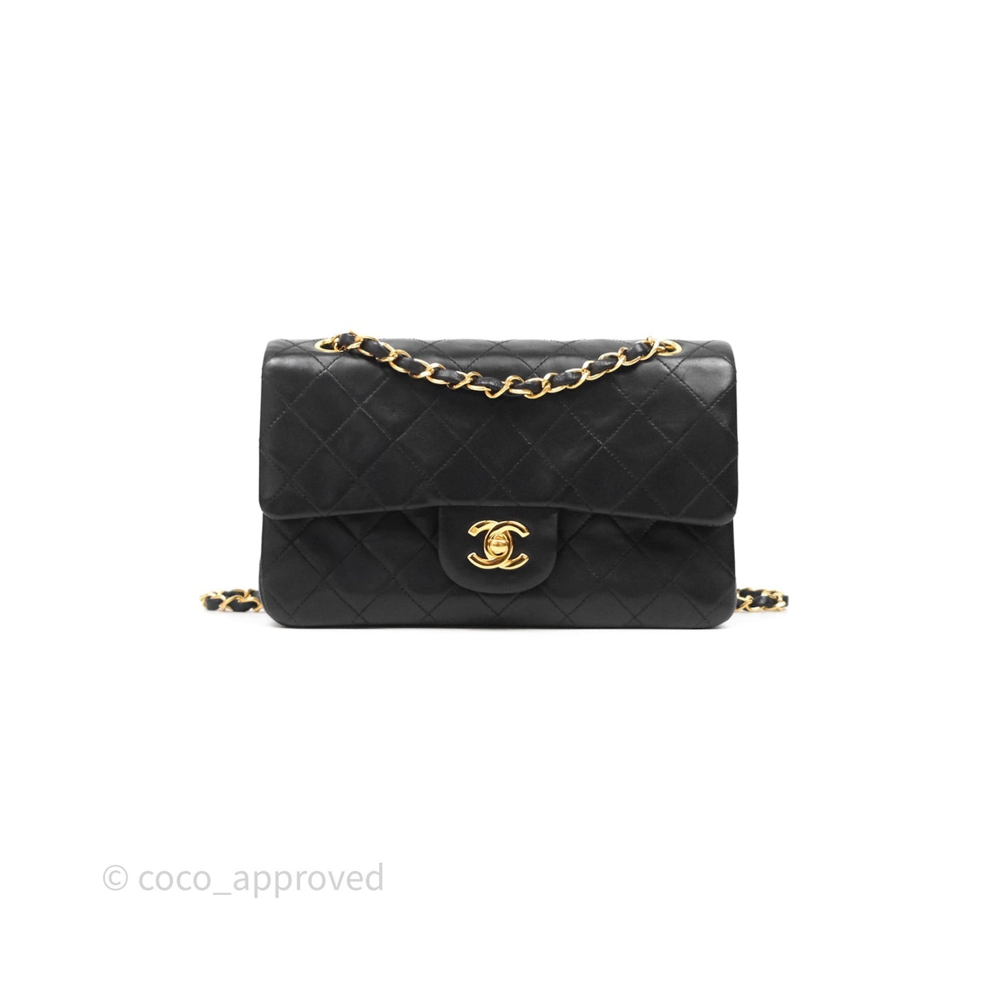 Chanel Vintage Lambskin Small Double Flap Bag Black Gold Hardware