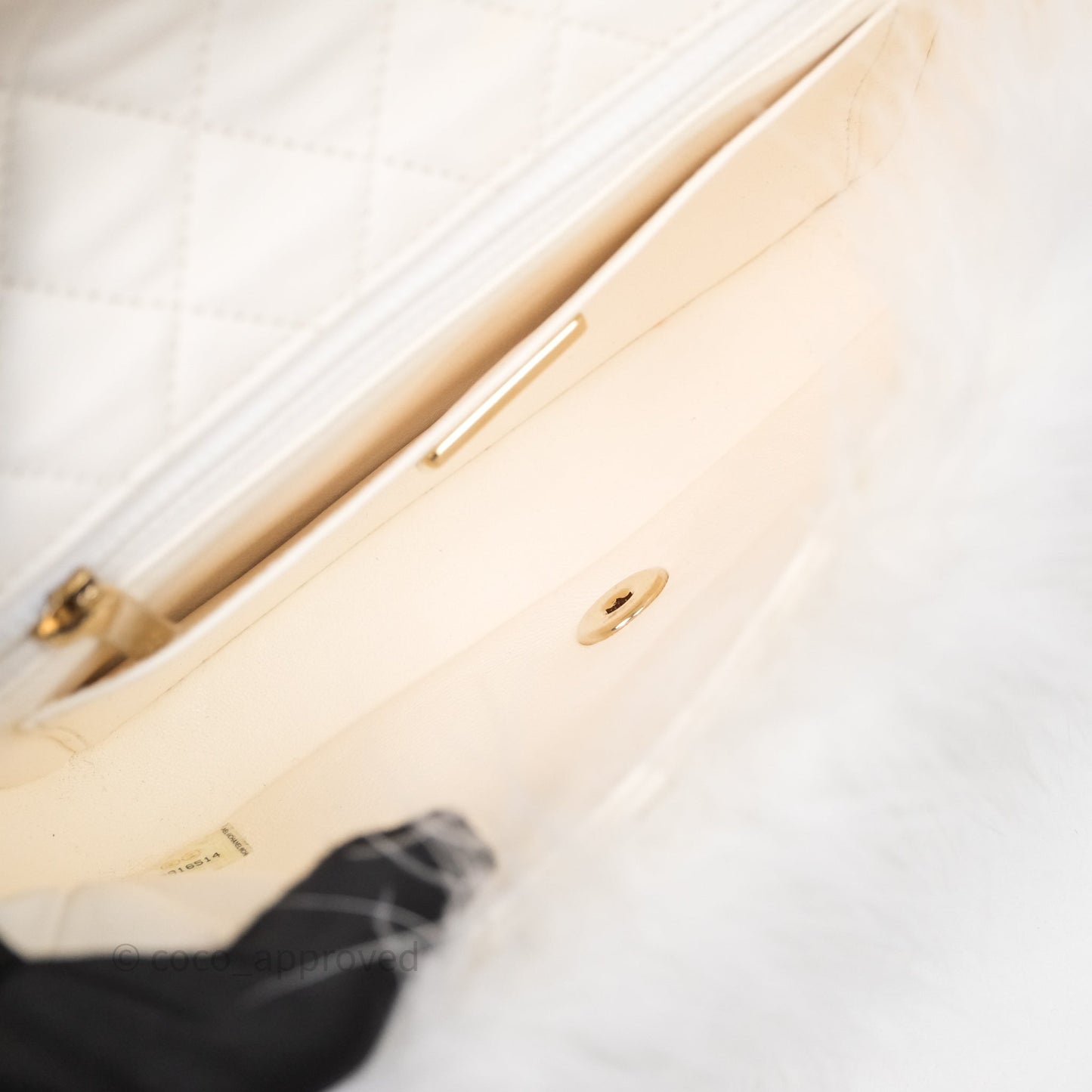 Chanel Quilted Fur Flap Bag White Gold Hardware