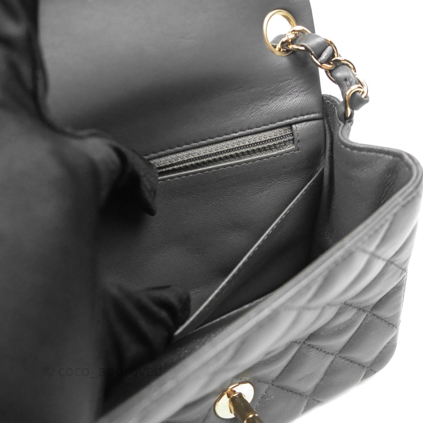Chanel Mini Square Flap Quilted Grey Lambskin Gold Hardware
