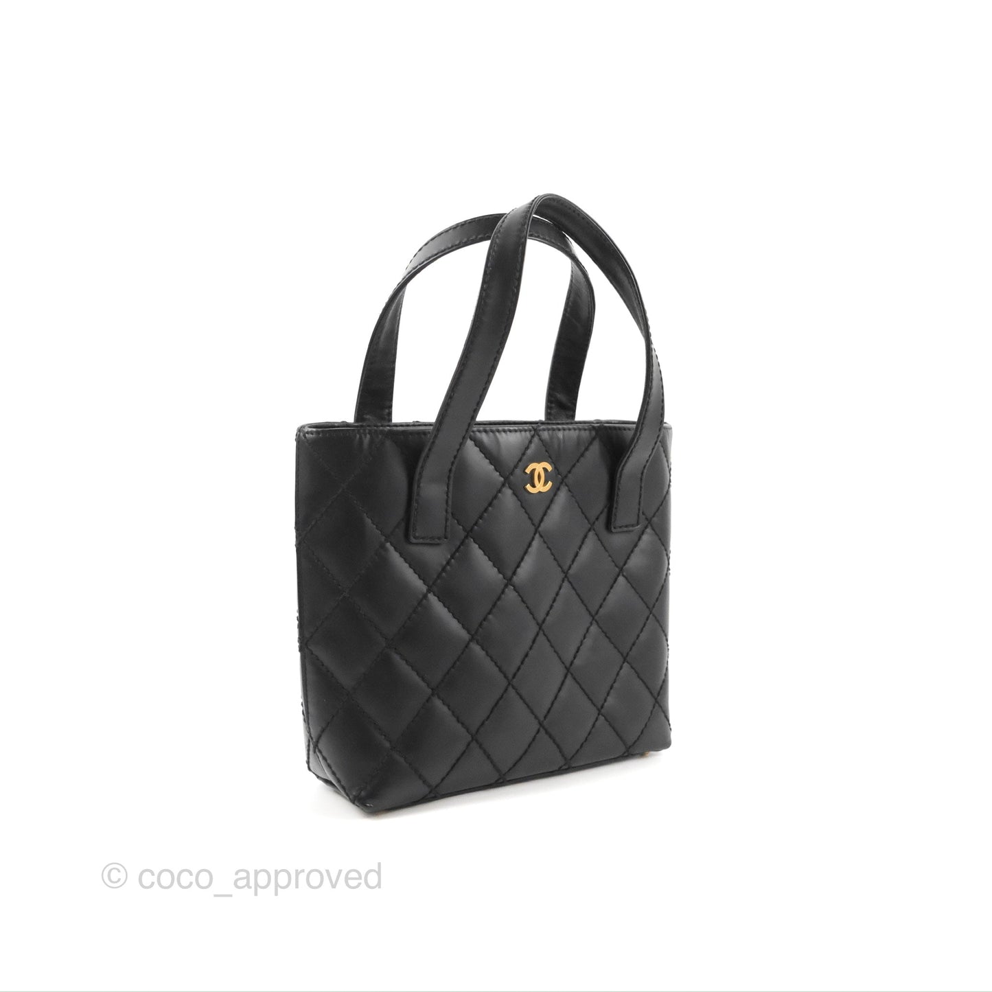 Chanel Vintage Quilted CC Tote Bag Matte Black Calfskin Gold Hardware