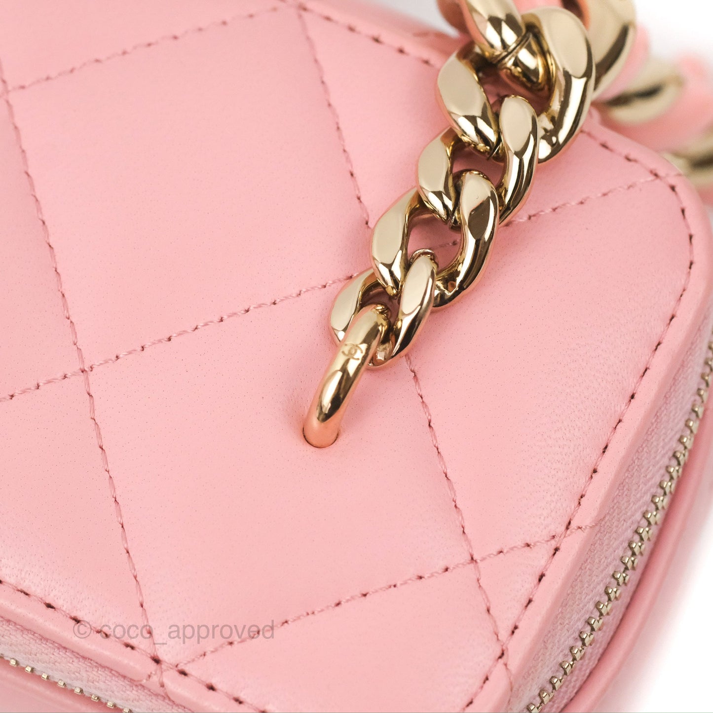Chanel Resin Elegant Chain Vanity Case Pink Lambskin Gold Hardware