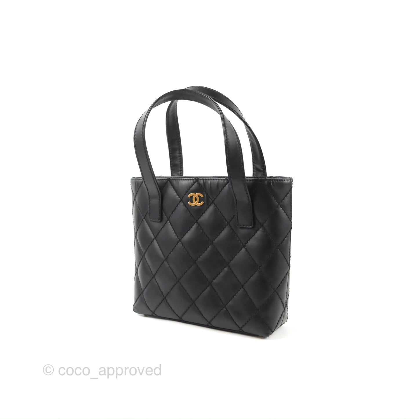 Chanel Vintage Quilted CC Tote Bag Matte Black Calfskin Gold Hardware