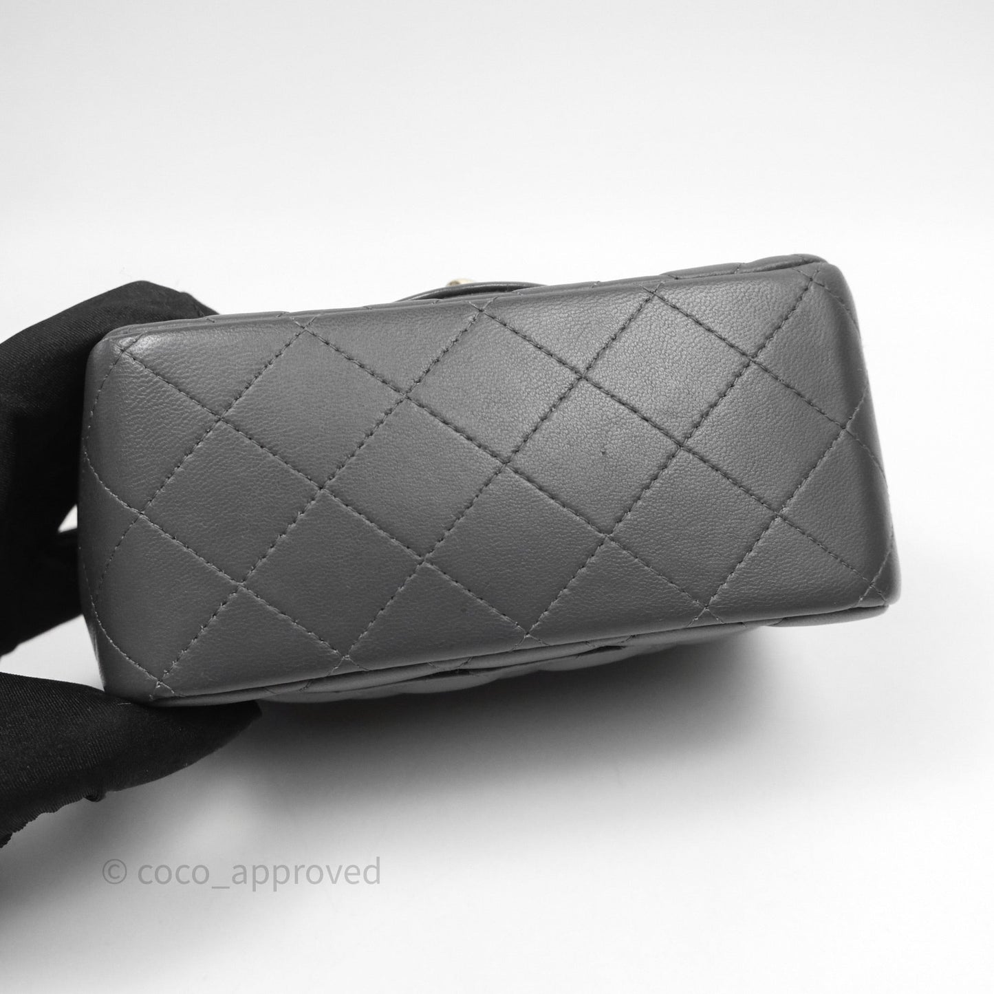 Chanel Mini Square Flap Quilted Grey Lambskin Gold Hardware