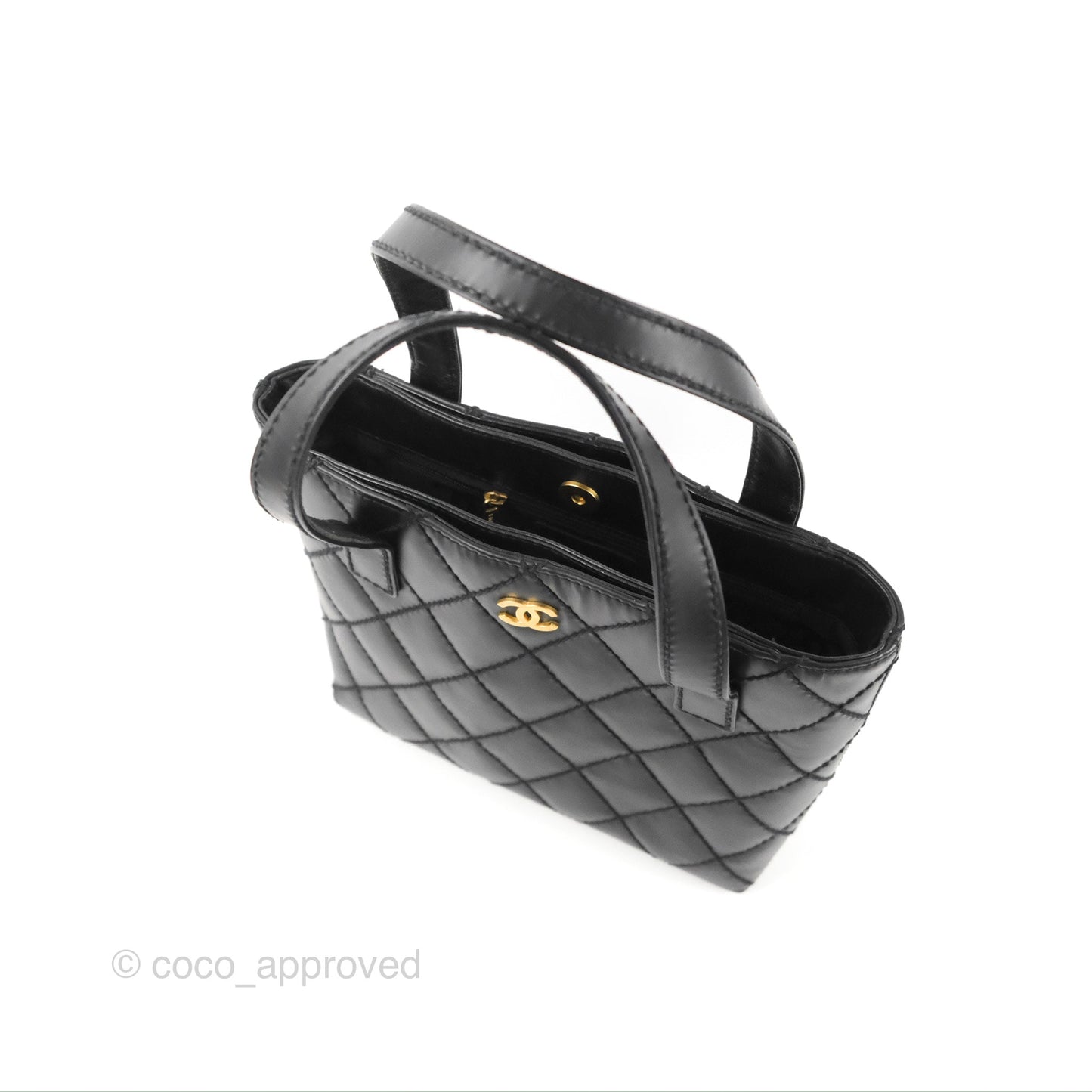 Chanel Vintage Quilted CC Tote Bag Matte Black Calfskin Gold Hardware