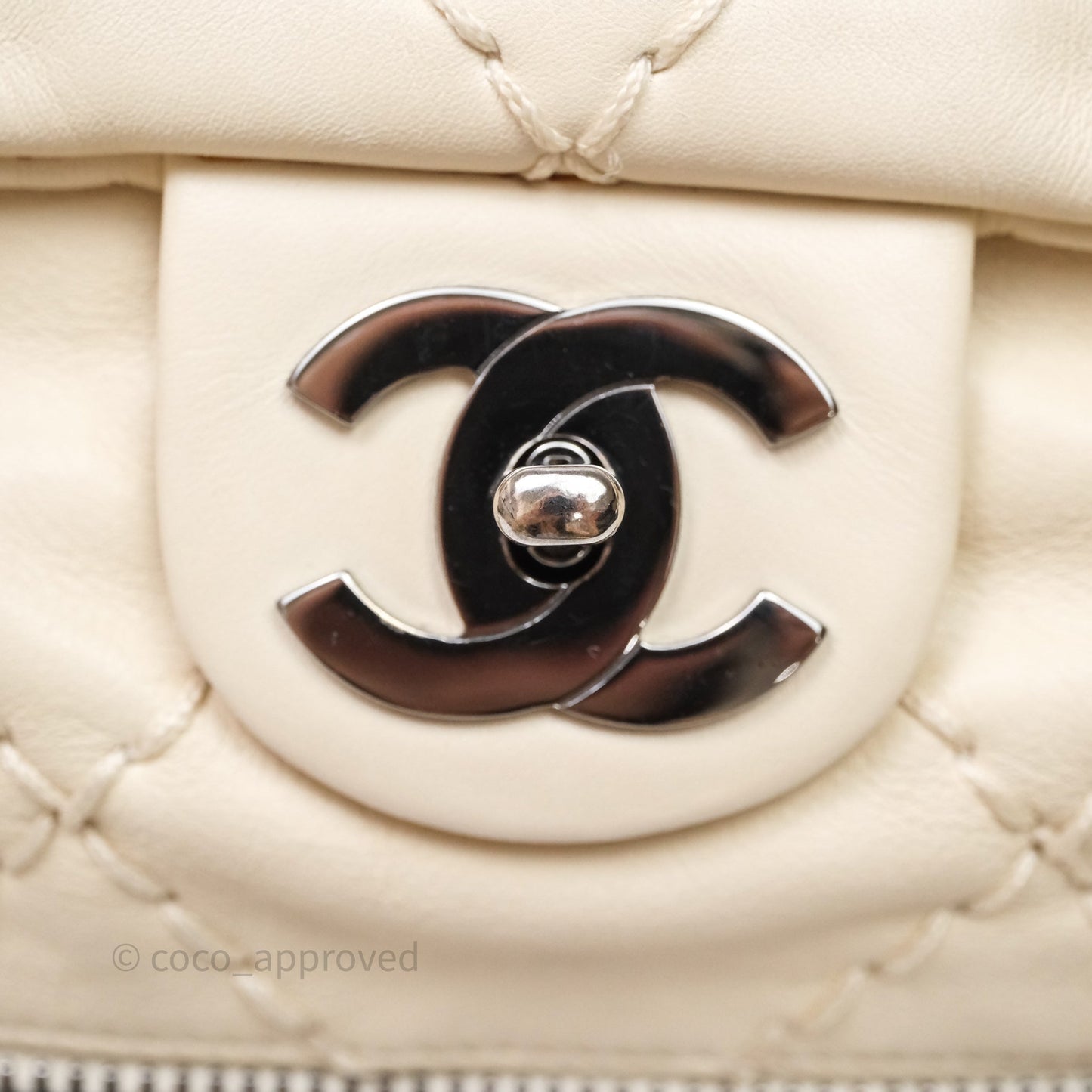 Chanel Expandable Ligne Flap Bag Ivory White Silver Hardware