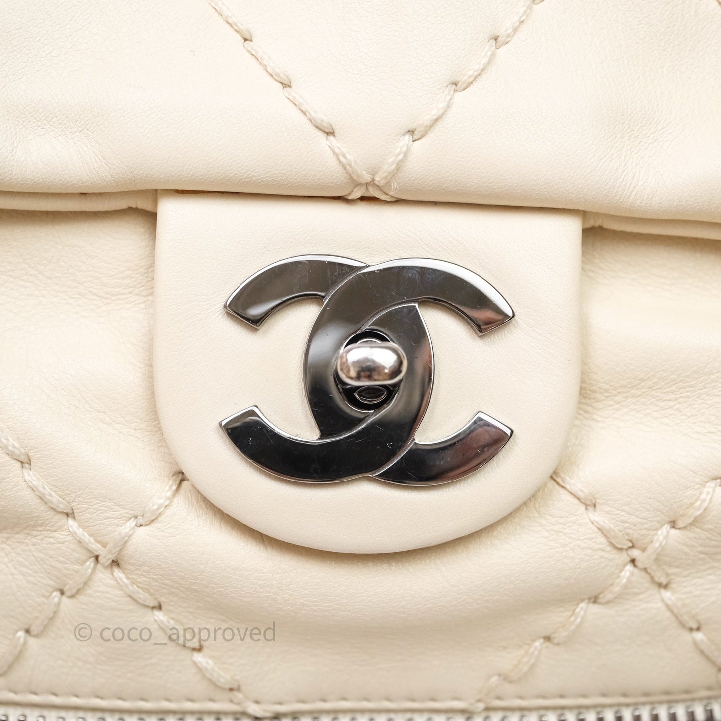 Chanel Expandable Ligne Flap Bag Ivory White Silver Hardware