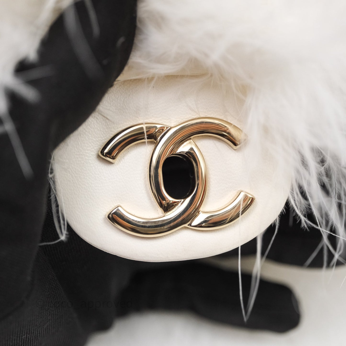 Chanel Quilted Fur Flap Bag White Gold Hardware