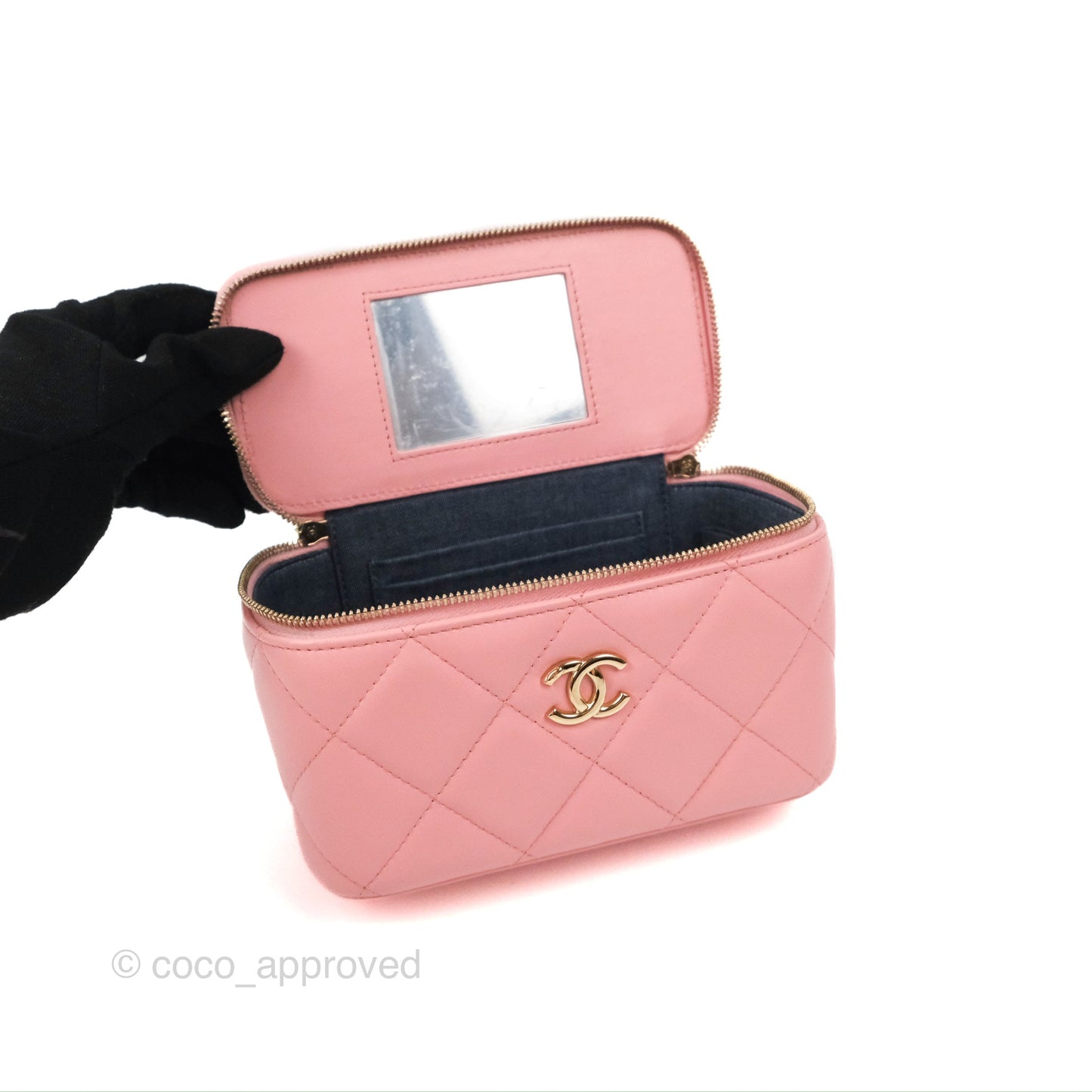 Chanel Resin Elegant Chain Vanity Case Pink Lambskin Gold Hardware