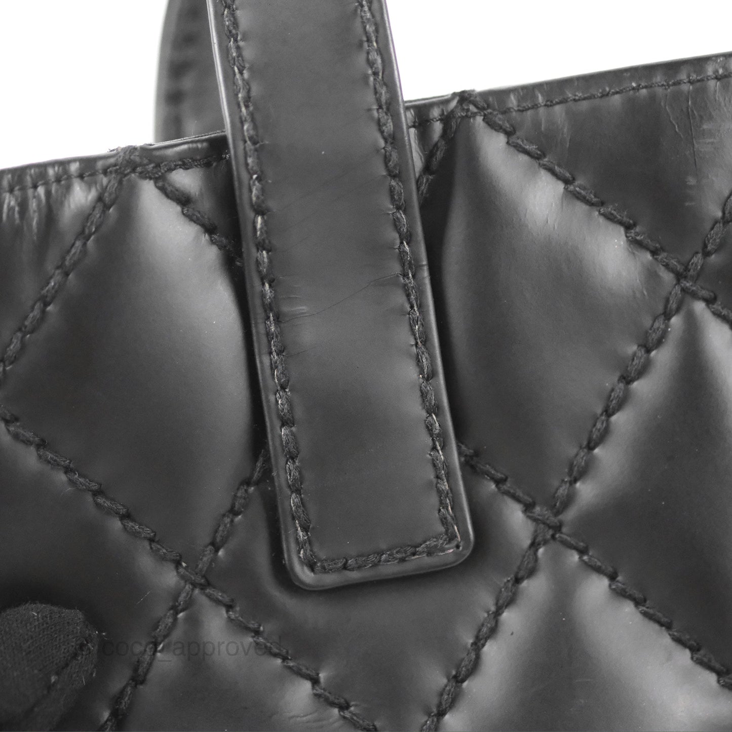 Chanel Vintage Quilted CC Tote Bag Matte Black Calfskin Gold Hardware