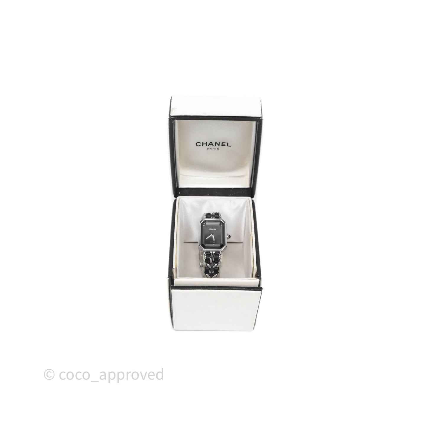 Chanel Vintage Première Watch Black Leather Silver Tone Size M