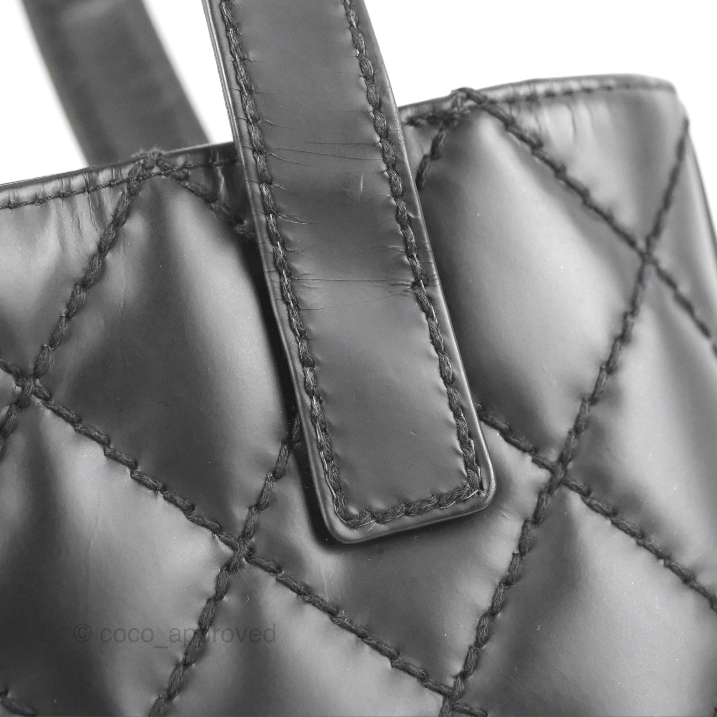 Chanel Vintage Quilted CC Tote Bag Matte Black Calfskin Gold Hardware