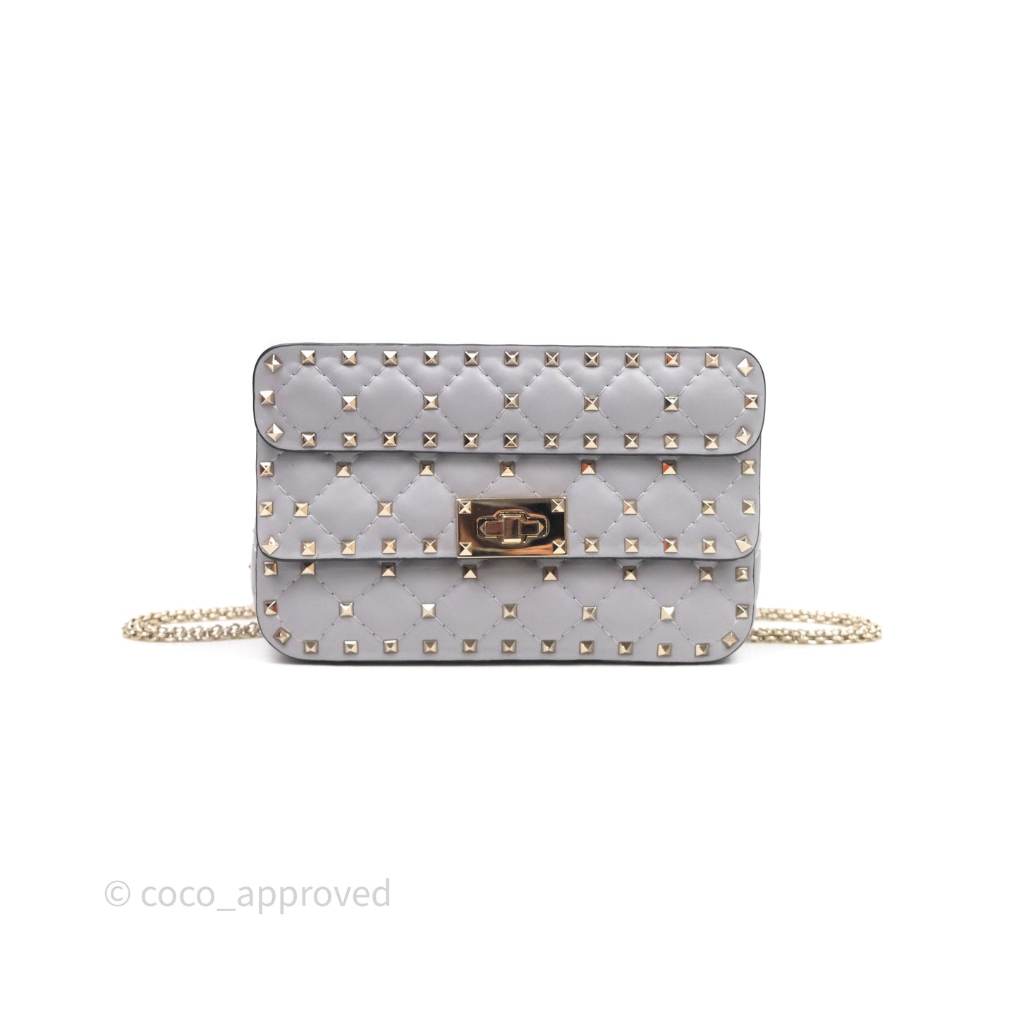 Valentino Small Nappa Rockstud Spike Bag Grey Gold Hardware