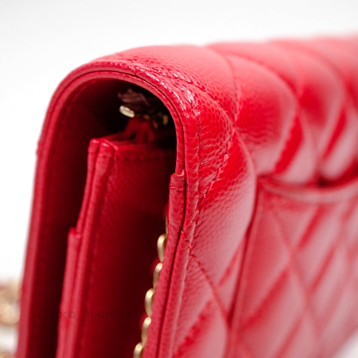 Chanel Quilted Classic Wallet on Chain WOC Red Caviar Gold Hardware