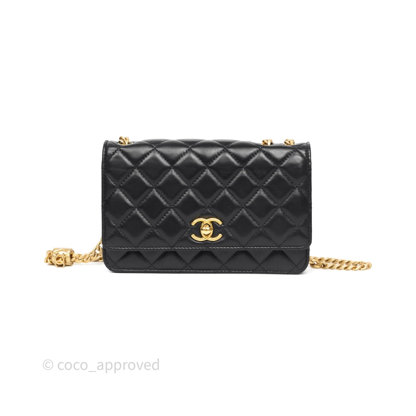 Chanel All Slide Wallet on Chain WOC Adjustable Chain Quilted Black Lambskin