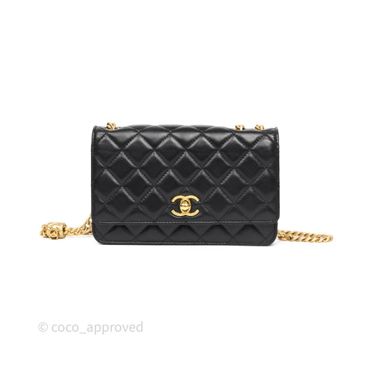 Chanel All Slide Wallet on Chain WOC Adjustable Chain Quilted Black Lambskin