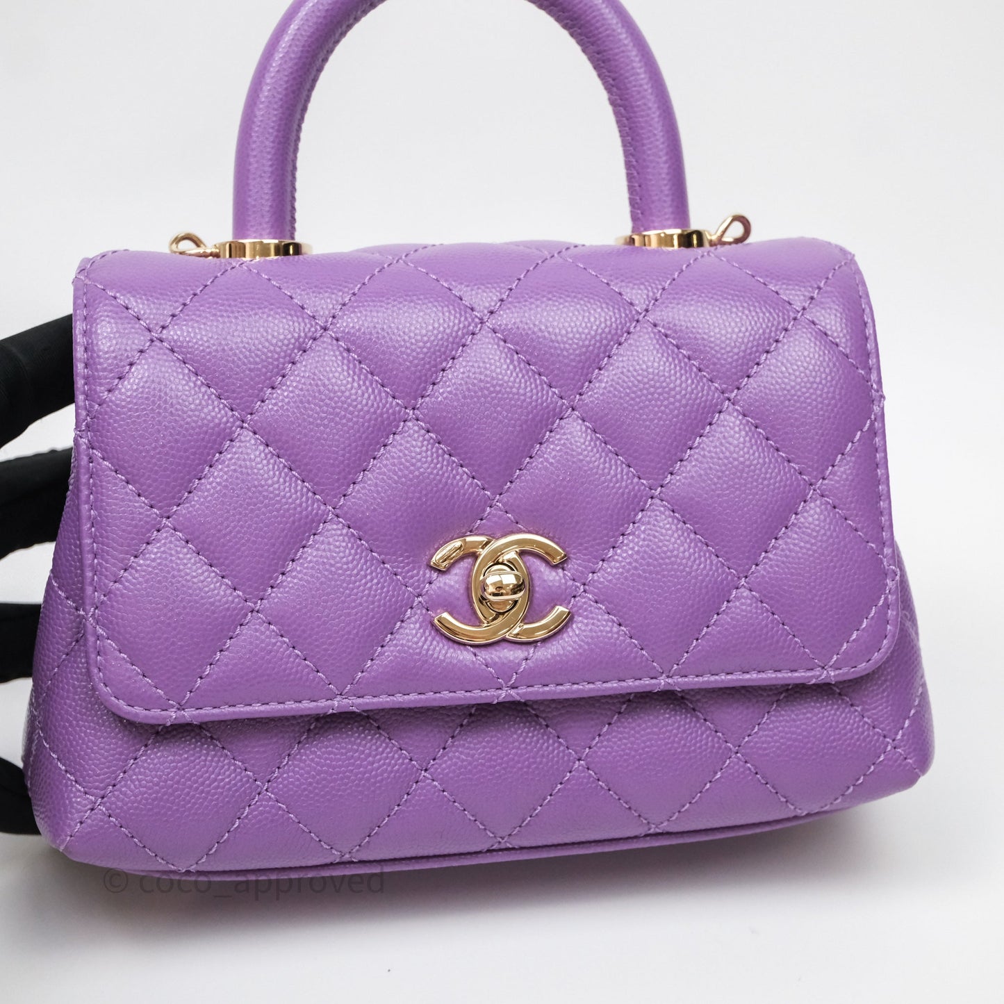Chanel Mini Coco Handle Quilted Purple Caviar Gold Hardware